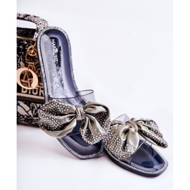 Damen-Gummihausschuhe mit Schleife Schwarz-Grau Meriden 1