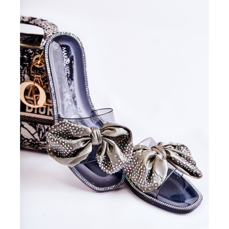 Damen-Gummihausschuhe mit Schleife Schwarz-Grau Meriden 1