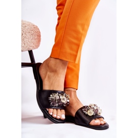 Leder Damenhausschuhe mit Ornament Nicole 2726 Schwarz 1