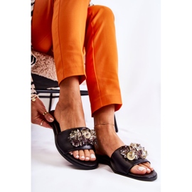 Leder Damenhausschuhe mit Ornament Nicole 2726 Schwarz 2