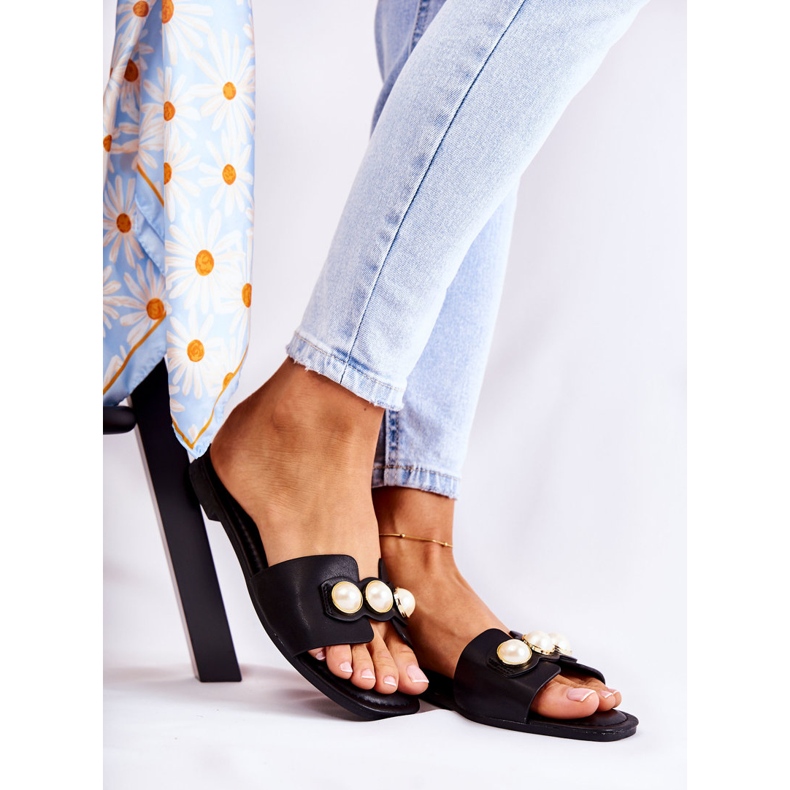 PG1 Schwarze Tacoma-Hausschuhe für Damen mit dekorativen Perlen 2