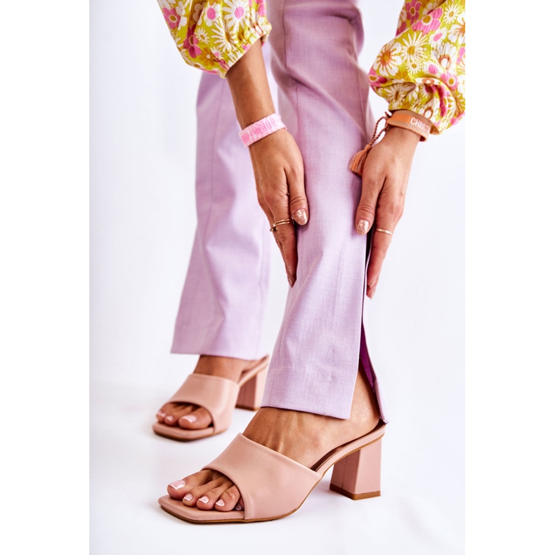 PG1 Klassische Lederpantoffeln mit hohem Absatz Nude Talena rosa 1