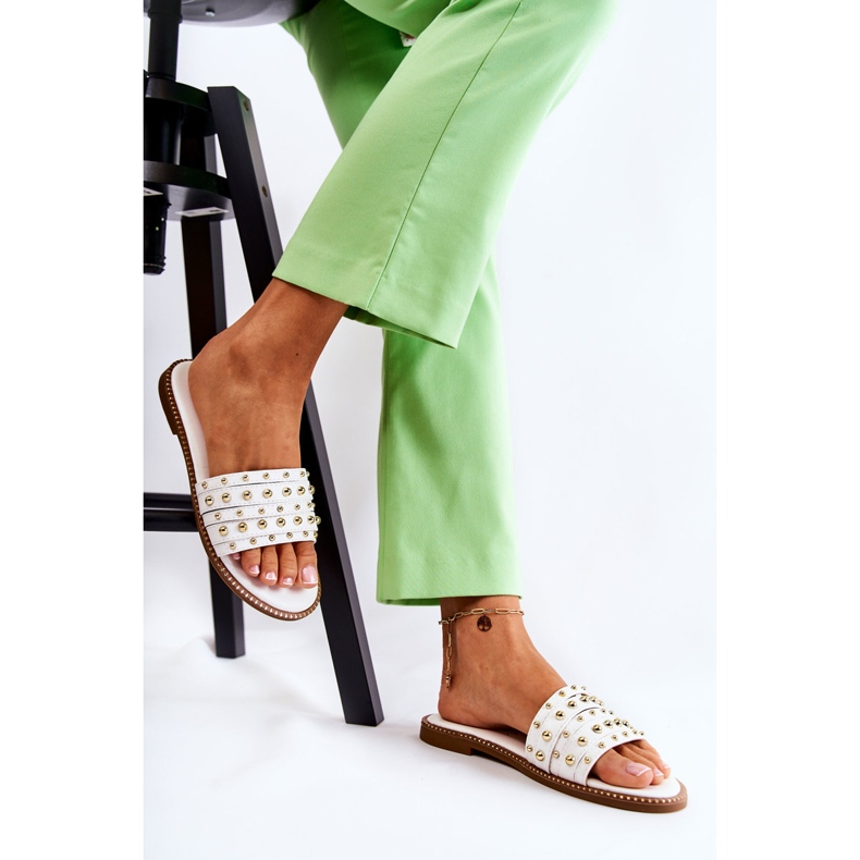 S.Barski Lederhausschuhe für Damen mit weißer Brien-Dekoration 1