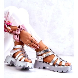 PS1 Ledersandalen mit Streifen Silber Minorit 4