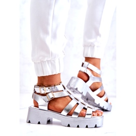 PS1 Ledersandalen mit Streifen Silber Minorit 3