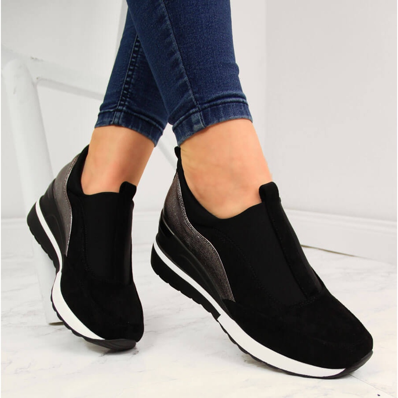 Keil Turnschuhe für Damen schwarz und silber Vinceza 1