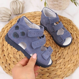 Ledersandalen für Jungen mit Kornecki-Teddybär blau 1