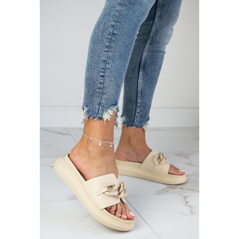 Beige Laura La.Fi Plateau-Slipper mit Kette 1