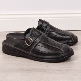 Schwarze EKO-Hausschuhe aus durchbrochenem Leder für Herren 2