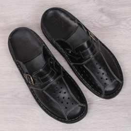 Schwarze EKO-Hausschuhe aus durchbrochenem Leder für Herren 4