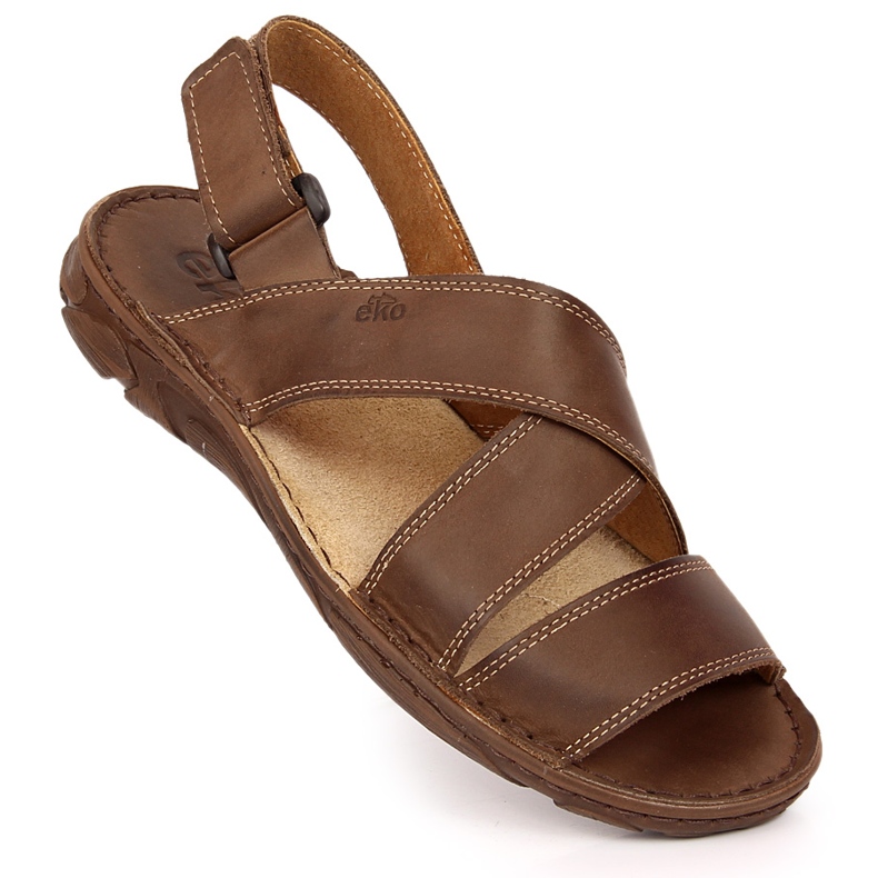 EKO Herrensandalen aus braunem Leder mit Klettverschluss ECO 1