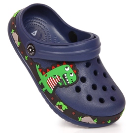 Marineblaue Pantoffeln American Club mit einem Dinosaurier 1