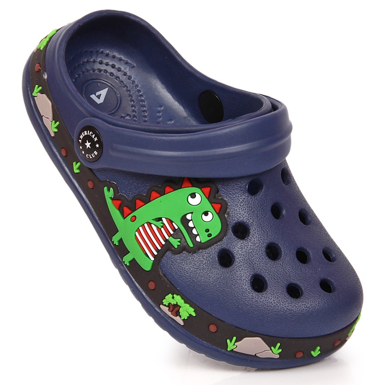 Marineblaue Pantoffeln American Club mit einem Dinosaurier 1
