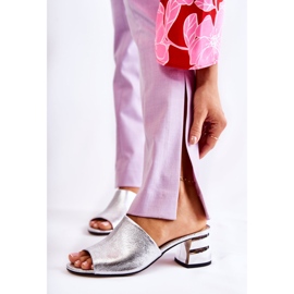 PA2 Damenhausschuhe aus Leder mit Absatz Silber Perry silber- 1