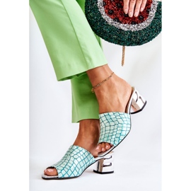 Leder Damenhausschuhe Krokodil auf Ferse Hellgrün Perry 2