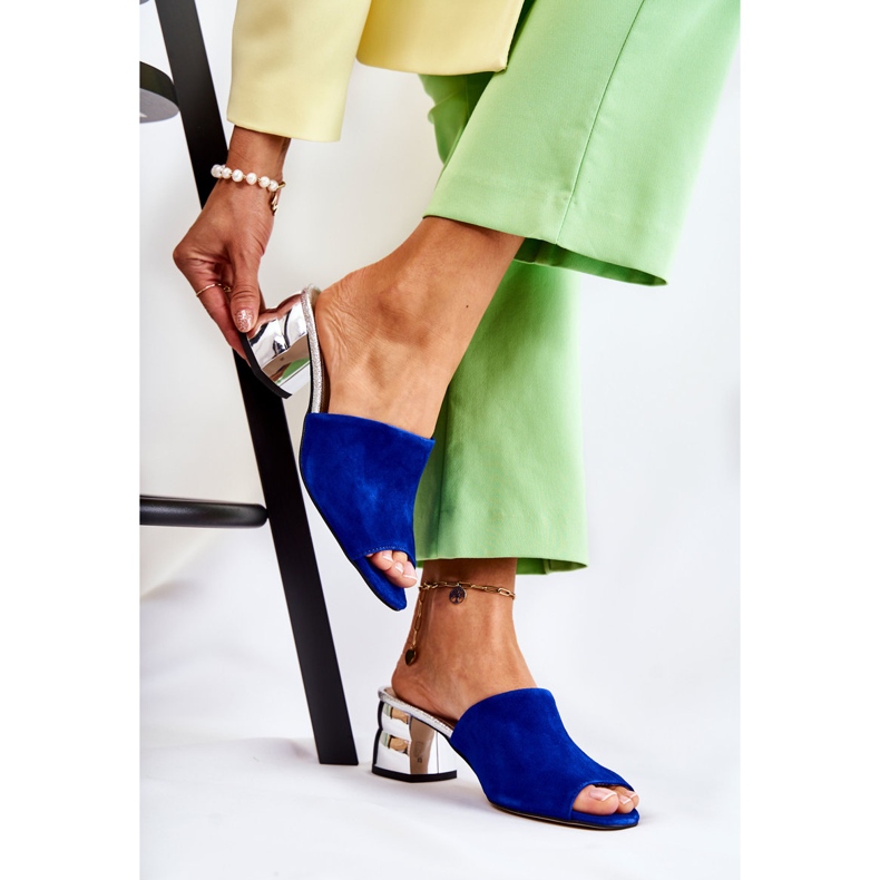 PA2 Damen-Slipper aus Wildleder mit Absatz Marineblau Perry navy blau silber- 1