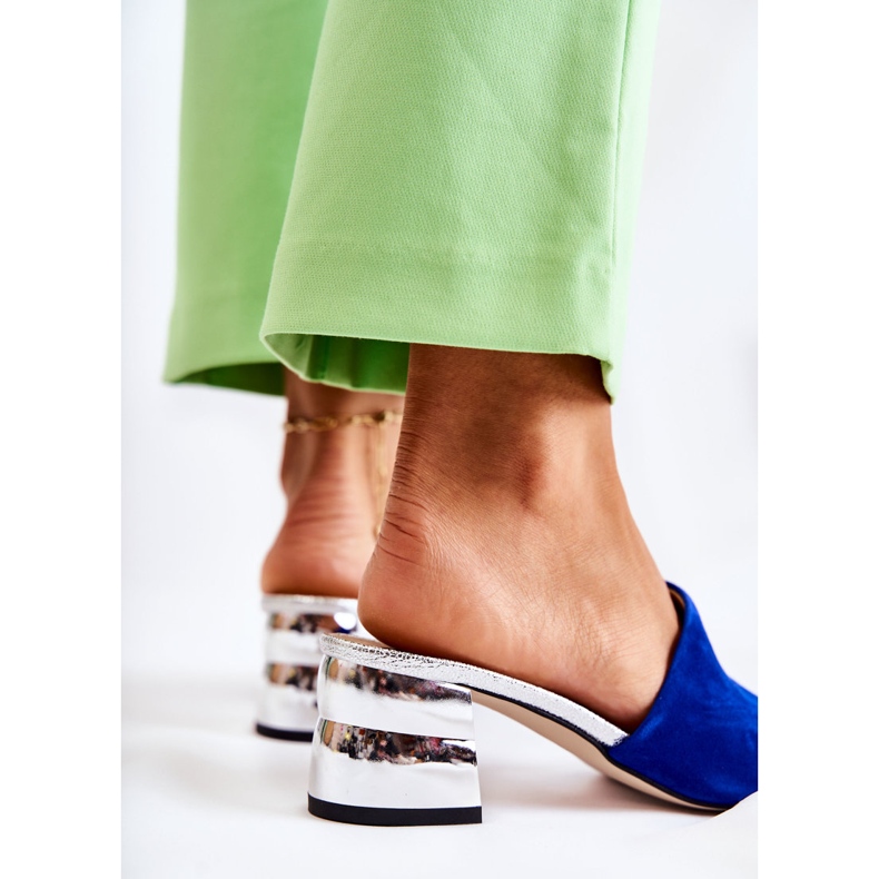 PA2 Damen-Slipper aus Wildleder mit Absatz Marineblau Perry navy blau silber- 2