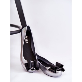 PH1 Gummi-Ballerinas für Damen mit einer Schleife in Silber mit Blümchen 2
