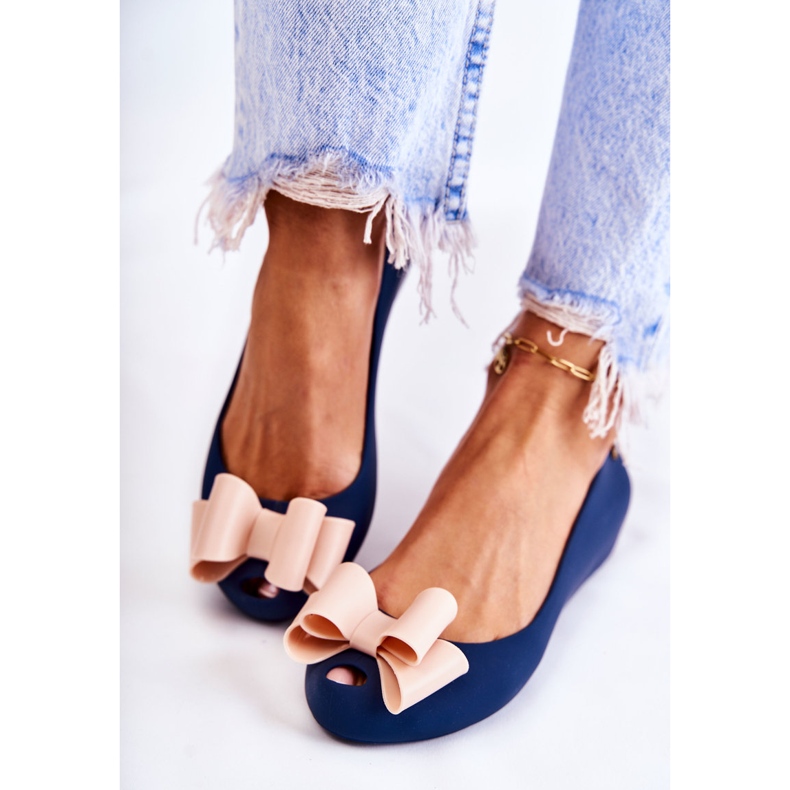 PH1 Gummi-Ballerinas für Damen mit einer Schleife in Marineblau mit Blümchen 1