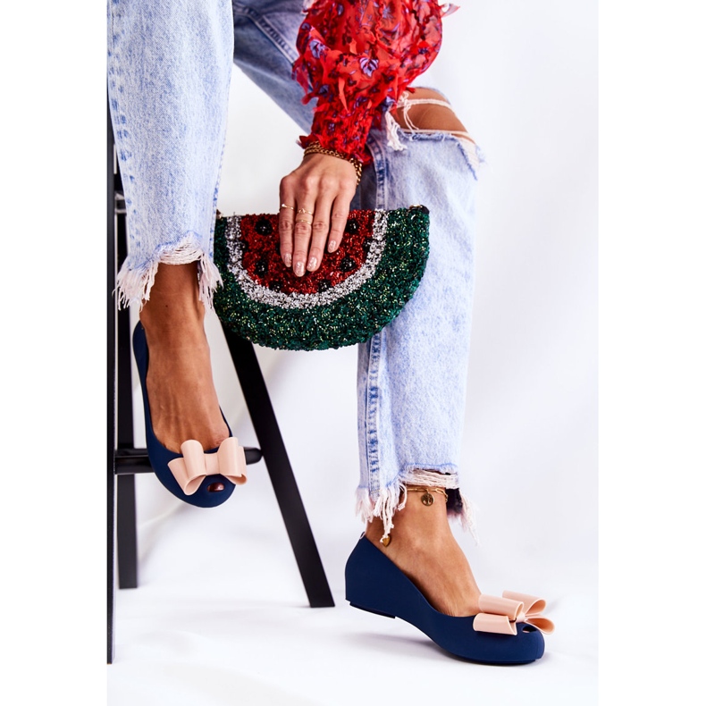 PH1 Gummi-Ballerinas für Damen mit einer Schleife in Marineblau mit Blümchen navy blau 2