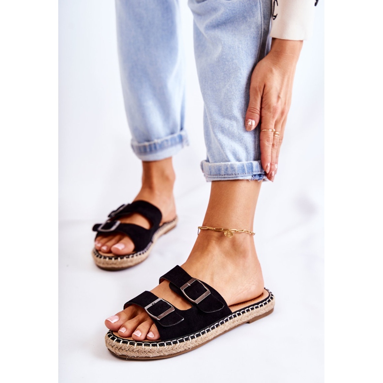 PG1 Klassische Wildleder Damenhausschuhe Schwarz Casilda 1