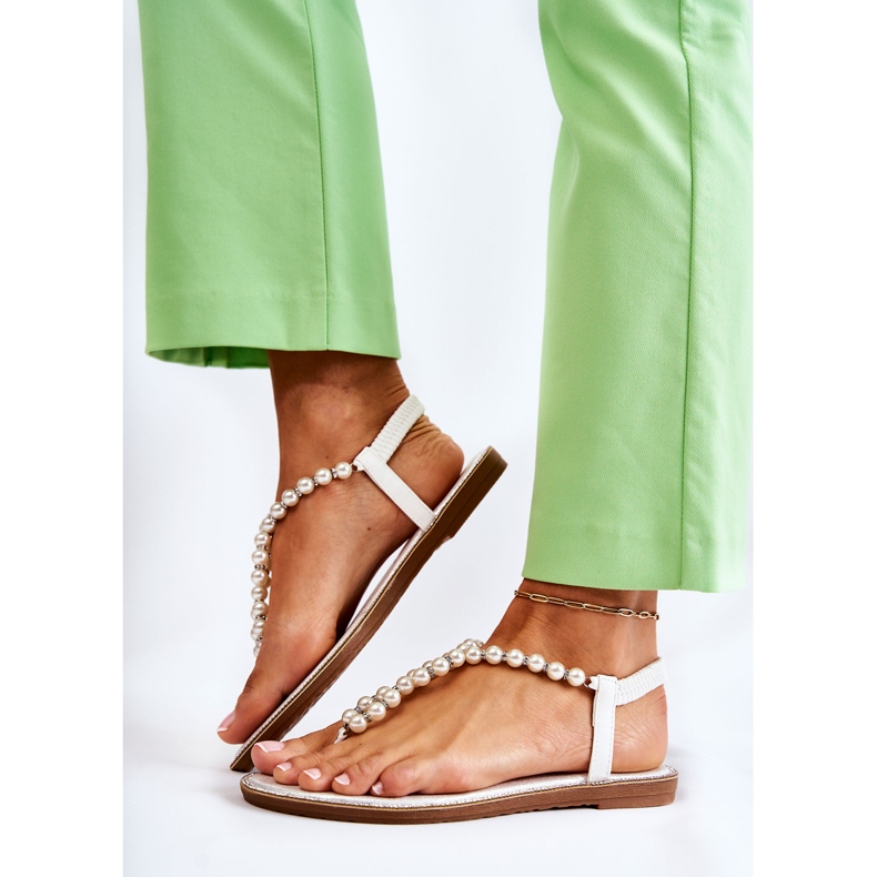 PG1 Modische Sandalen Flip-Flops mit Perlen Weiß Isalia 2