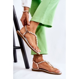 PG1 Modische Sandalen Flip Flops mit Perlen Rose Gold Isalia rosa golden 1