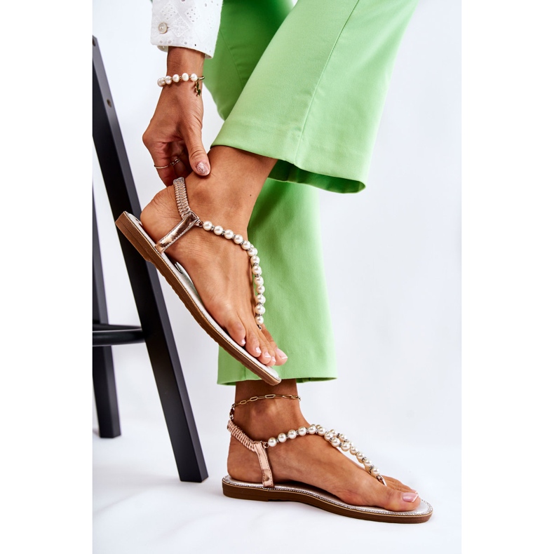 PG1 Modische Sandalen Flip Flops mit Perlen Rose Gold Isalia rosa golden 1