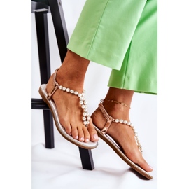 PG1 Modische Sandalen Flip Flops mit Perlen Rose Gold Isalia rosa golden 2