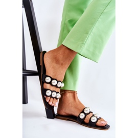 PG1 Damen-Lederhausschuhe mit Zierperlen Schwarz Lasello 1