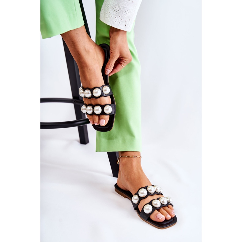 PG1 Damen-Lederhausschuhe mit Zierperlen Schwarz Lasello 2