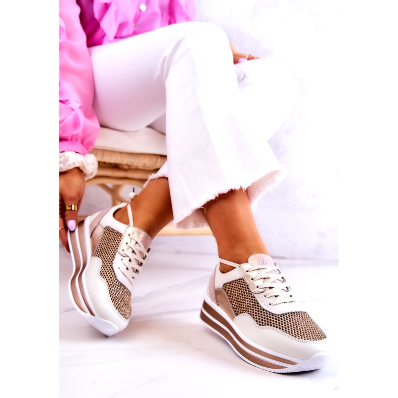 S.Barski Damen Sportschuhe Turnschuhe Weiß und Gold Bourne golden 2