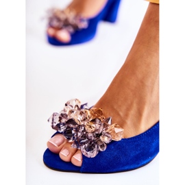 PA2 Modische Wildleder Pumps Sandalen mit Kristallen Navy Nolissa marineblau 2