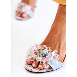 PA2 Ledersandalen auf einer Stange mit blauen Velinda-Kristallen 2