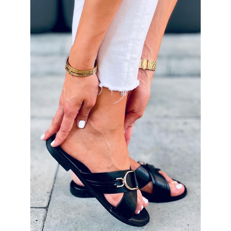 Schwarze Brett-Hausschuhe für Damen 1