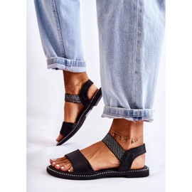 PE1 Klassische Damensandalen auf einem flachen Absatz Black Catis schwarz 2