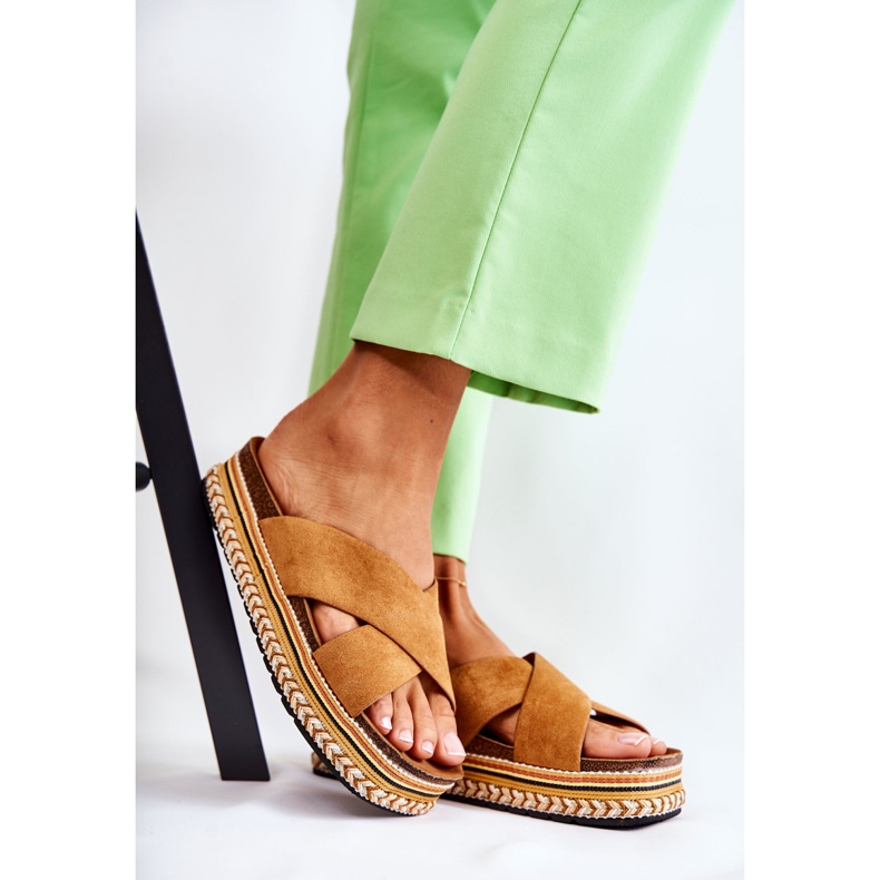 PG1 Damen-Wildlederpantoffeln auf der Camel Jossie-Plattform braun 1