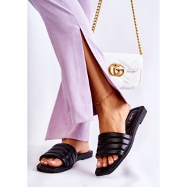 PG1 Schwarze Lederhausschuhe für Damen mit Steppung Raula 2