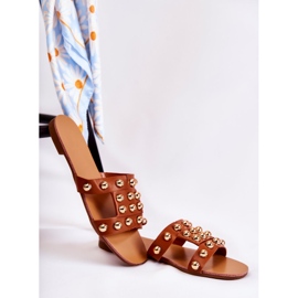 PG1 Klassische Damenhausschuhe mit Verzierungen Brown Scotlyn braun 1