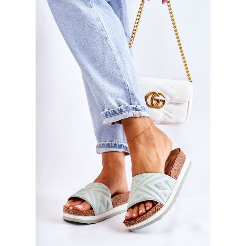 PG1 Damen-Wildlederhausschuhe auf einer massiven grünen Heritta-Plattform 2