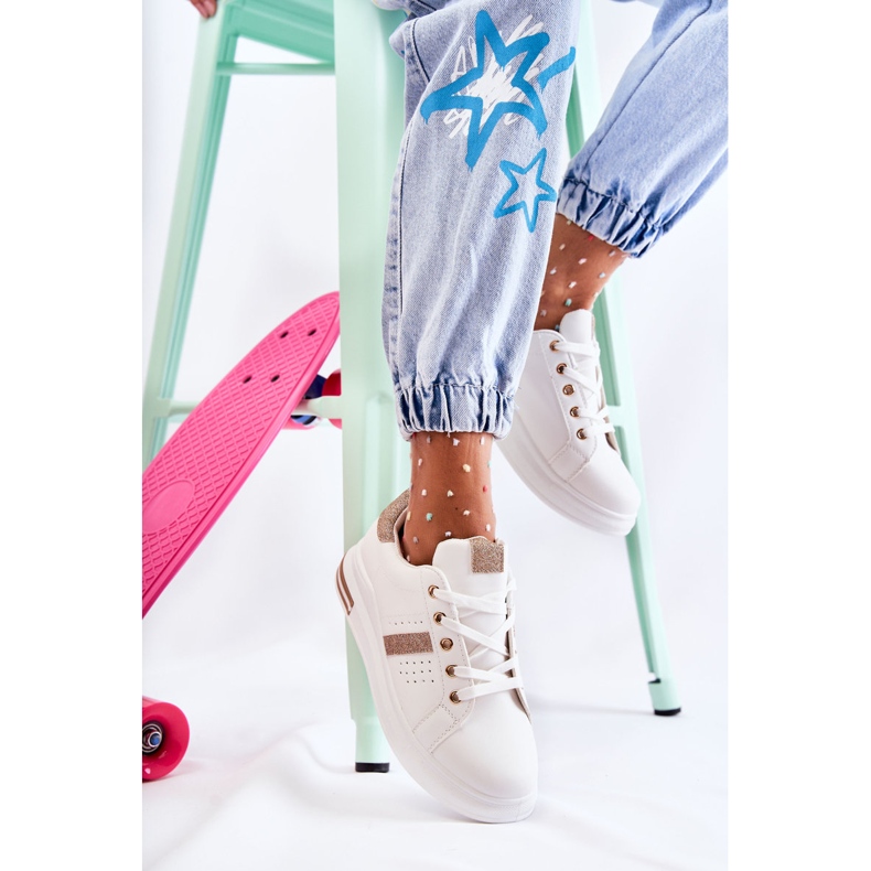 FK2 Sportschuhe für Damen, gebunden Weiß Otylia golden 2