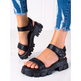 SHELOVET Sandalen mit Klettverschluss schwarz 1