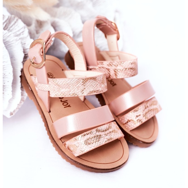 Kinder-Sandalen mit glänzendem Schlangenmuster, Rosa 1
