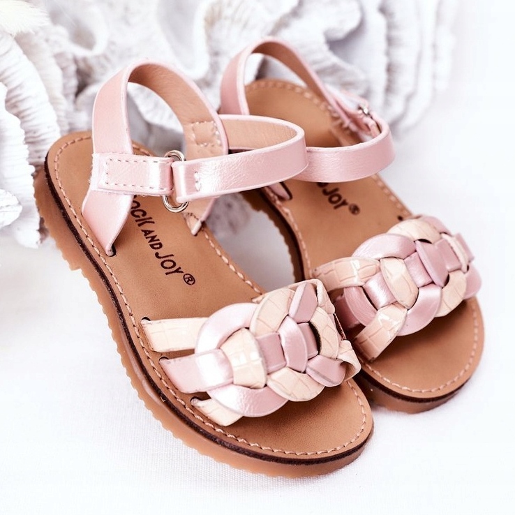 Mädchensandalen mit einem Schlangenmuster rosa 1