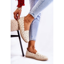 Damen-Slip-On-Ballerinas mit beigen Blumen 2