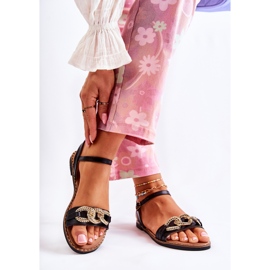 S.Barski Damensandalen auf flachen Absätzen mit einer Kette Schwarz Minevra 2