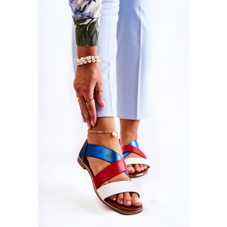 PE1 Ledersandalen mit geripptem Apulienblau weiß rot marineblau 1