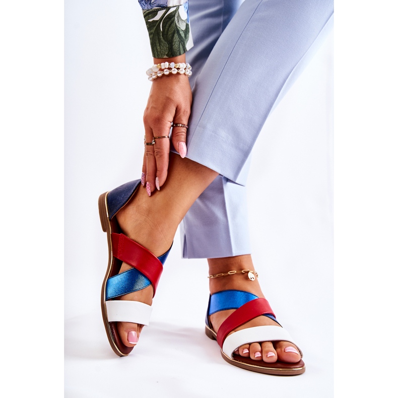 PE1 Ledersandalen mit geripptem Apulienblau weiß rot marineblau 2