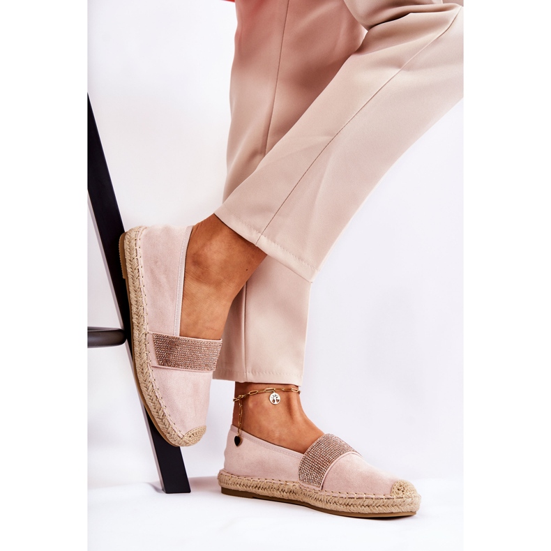 PG1 Damen-Espadrilles zum Hineinschlüpfen mit Cubic Zirkonia Pink Massal rosa 1