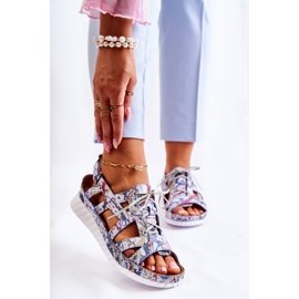 Maciejka Damen Ledersandalen mit Klettverschluss 05375-06 Blau mehrfarbig 1